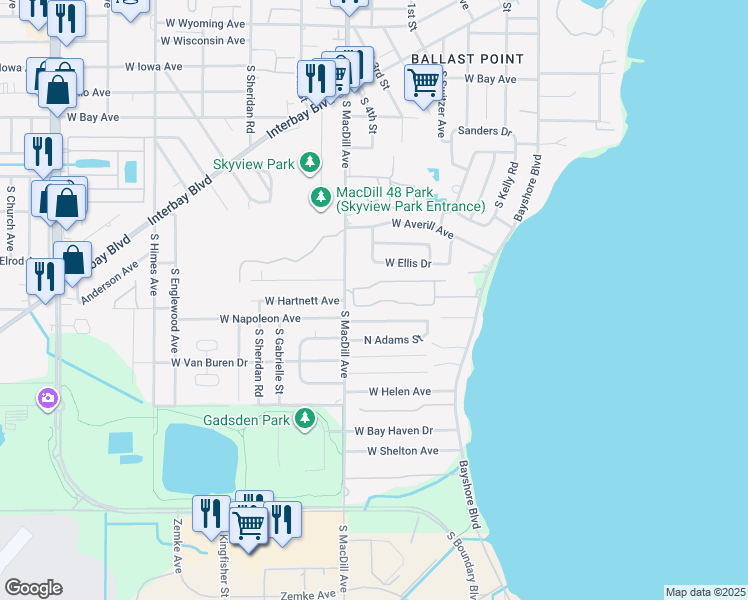 map of restaurants, bars, coffee shops, grocery stores, and more near 3021 West Napoleon Avenue in Tampa