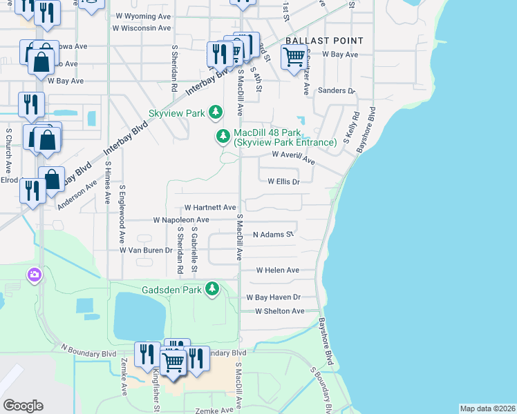 map of restaurants, bars, coffee shops, grocery stores, and more near 3021 West Napoleon Avenue in Tampa