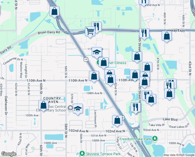 map of restaurants, bars, coffee shops, grocery stores, and more near 208050 US Highway 19 North in Pinellas Park