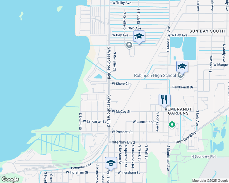 map of restaurants, bars, coffee shops, grocery stores, and more near 6568 West Shore Circle in Tampa