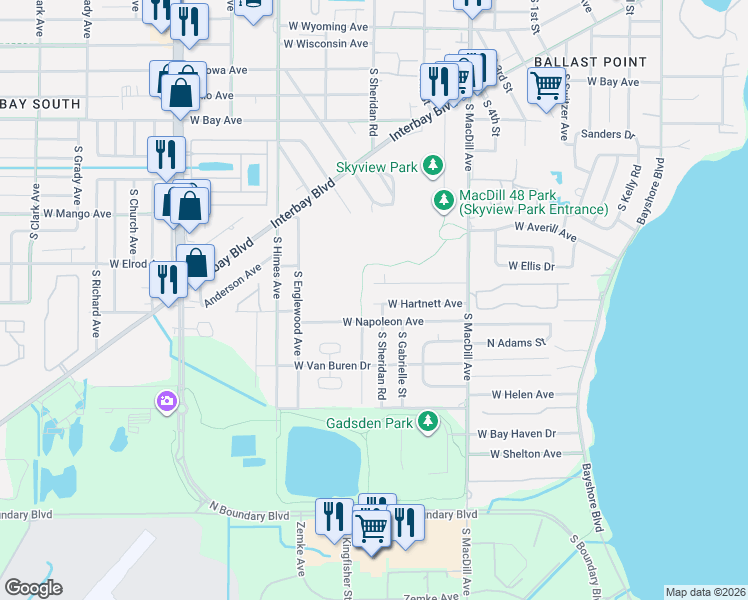 map of restaurants, bars, coffee shops, grocery stores, and more near 3180 West Varn Avenue in Tampa