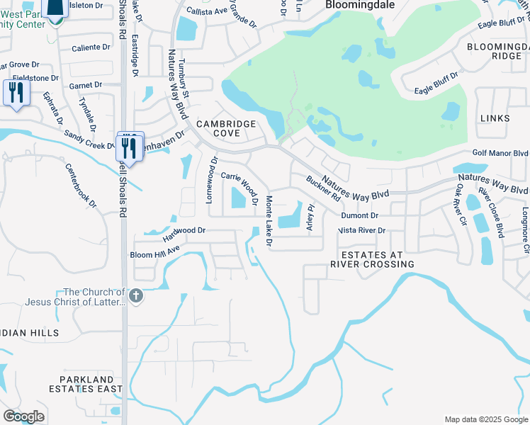 map of restaurants, bars, coffee shops, grocery stores, and more near 1327 Monte Lake Drive in Valrico