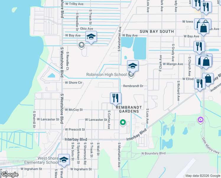 map of restaurants, bars, coffee shops, grocery stores, and more near 4405 Gandy Circle in Tampa