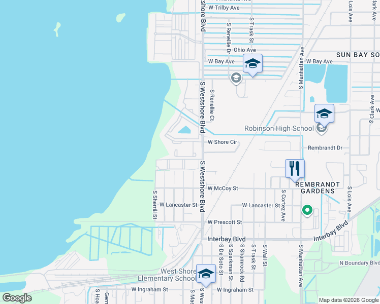 map of restaurants, bars, coffee shops, grocery stores, and more near 4805 Bay Heron Place in Tampa