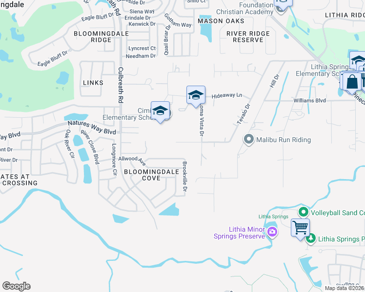 map of restaurants, bars, coffee shops, grocery stores, and more near 4435 Tevalo Drive in Valrico
