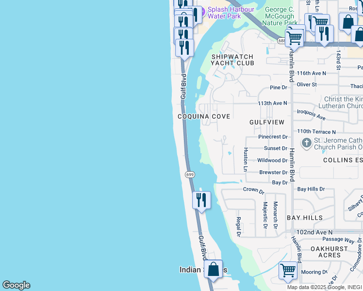 map of restaurants, bars, coffee shops, grocery stores, and more near 26 Gulf Boulevard in Indian Rocks Beach