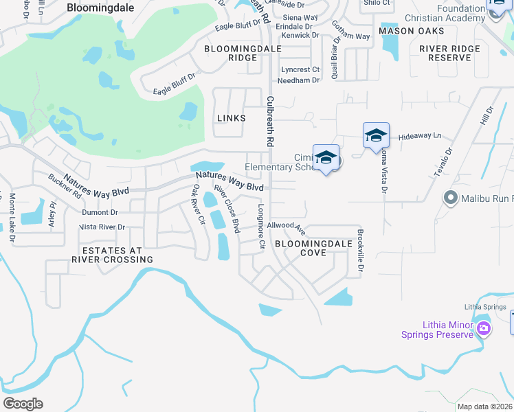 map of restaurants, bars, coffee shops, grocery stores, and more near 2225 Longmore Circle in Valrico