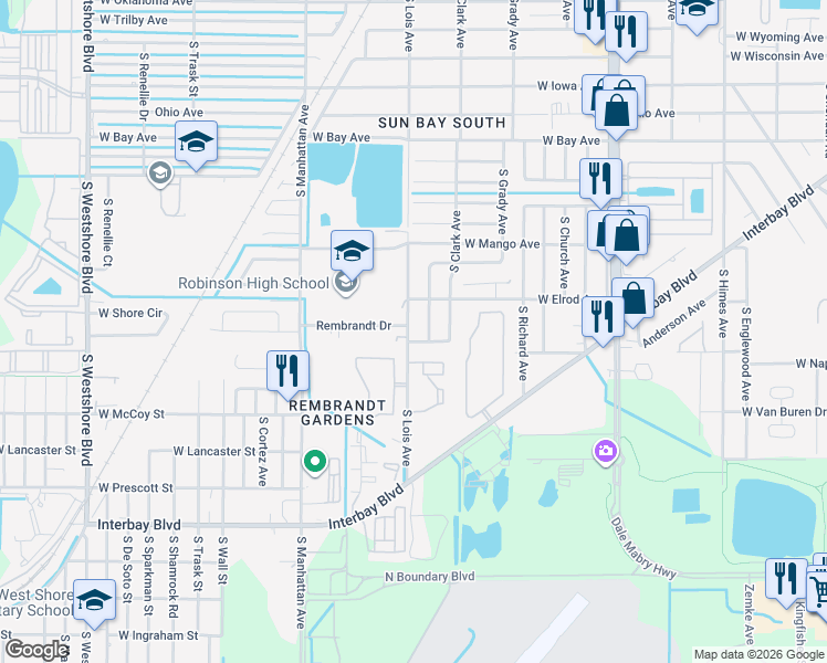 map of restaurants, bars, coffee shops, grocery stores, and more near 4228 South Monet Court in Tampa