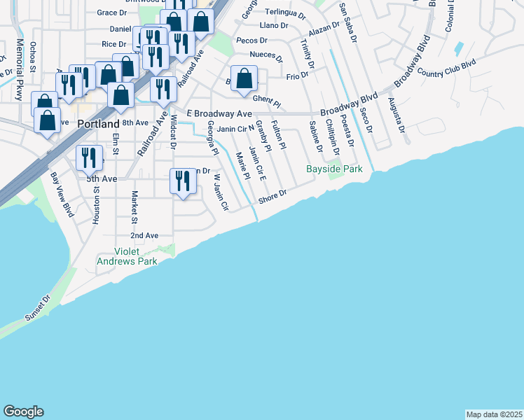 map of restaurants, bars, coffee shops, grocery stores, and more near 116 Shore Drive in Portland