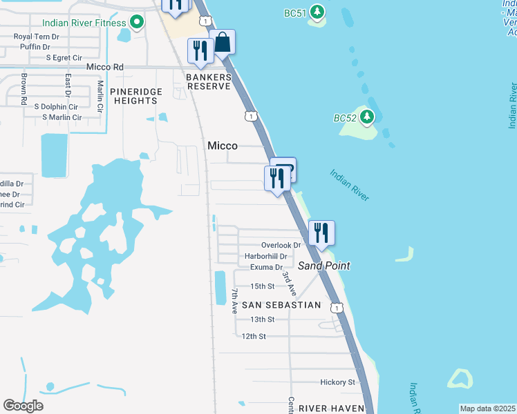 map of restaurants, bars, coffee shops, grocery stores, and more near 5731 River Grove Drive in Micco