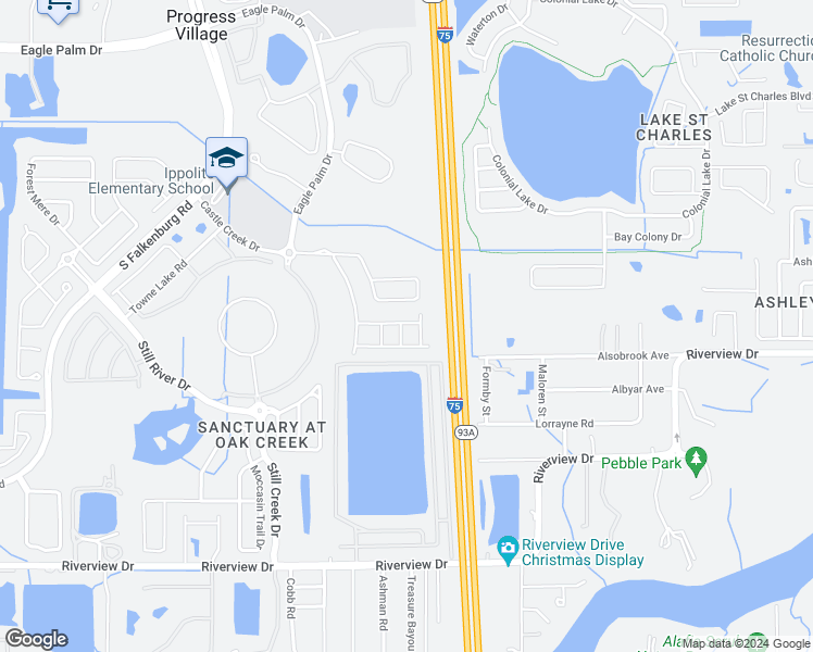 map of restaurants, bars, coffee shops, grocery stores, and more near 7006 Timberside Place in Riverview