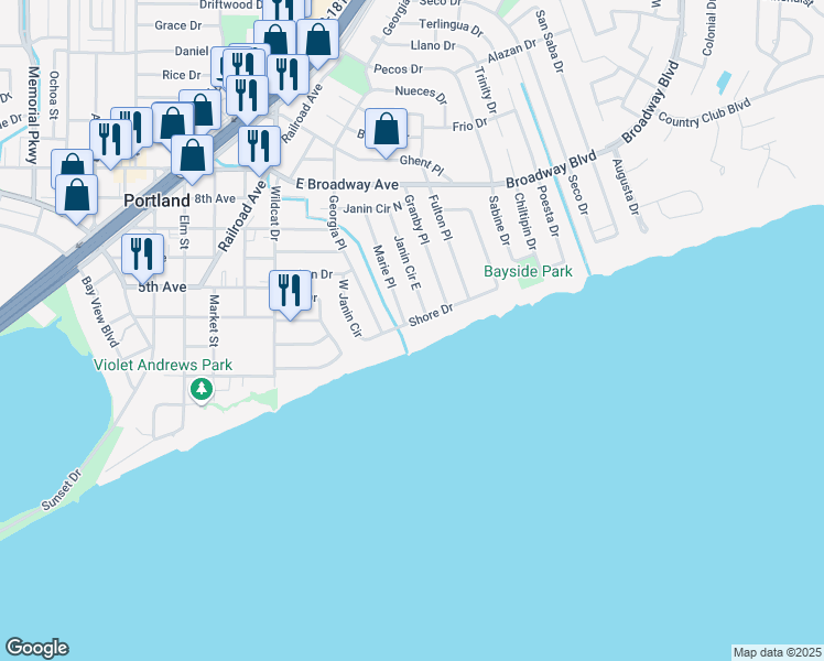 map of restaurants, bars, coffee shops, grocery stores, and more near 116 Shore Drive in Portland