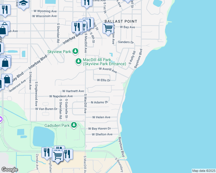 map of restaurants, bars, coffee shops, grocery stores, and more near 2935 Bayshore Pointe Drive in Tampa