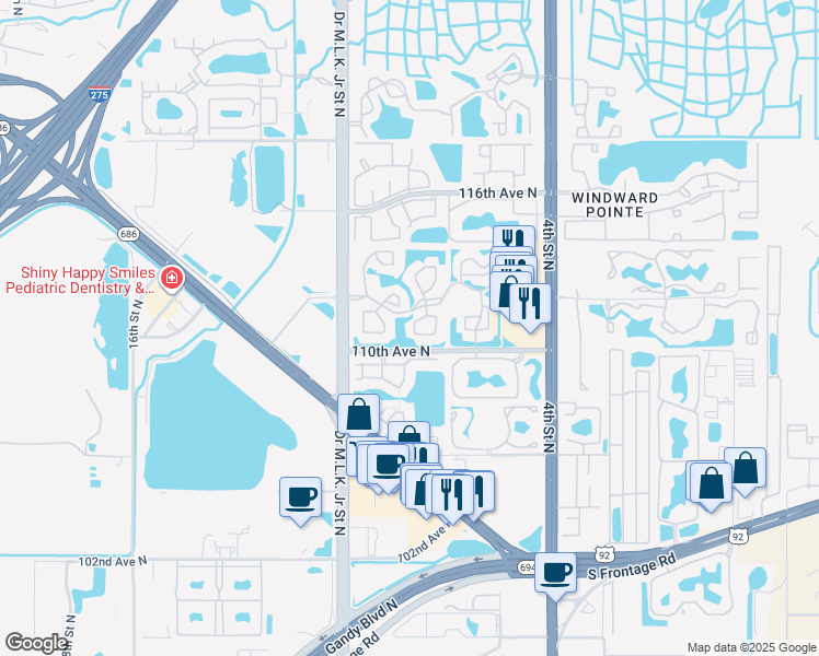 map of restaurants, bars, coffee shops, grocery stores, and more near 38 112th Avenue in St. Petersburg