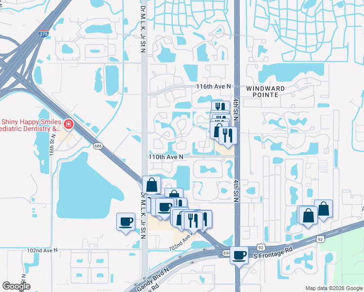 map of restaurants, bars, coffee shops, grocery stores, and more near 38 112th Avenue in St. Petersburg