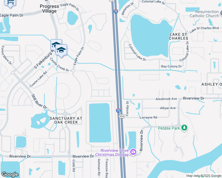 map of restaurants, bars, coffee shops, grocery stores, and more near 7008 Spotted Deer Place in Riverview