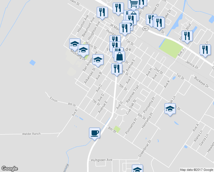 map of restaurants, bars, coffee shops, grocery stores, and more near 2571 Avenue D in Ingleside