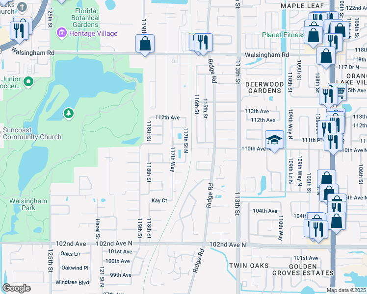 map of restaurants, bars, coffee shops, grocery stores, and more near 11714 110th Terrace in Largo
