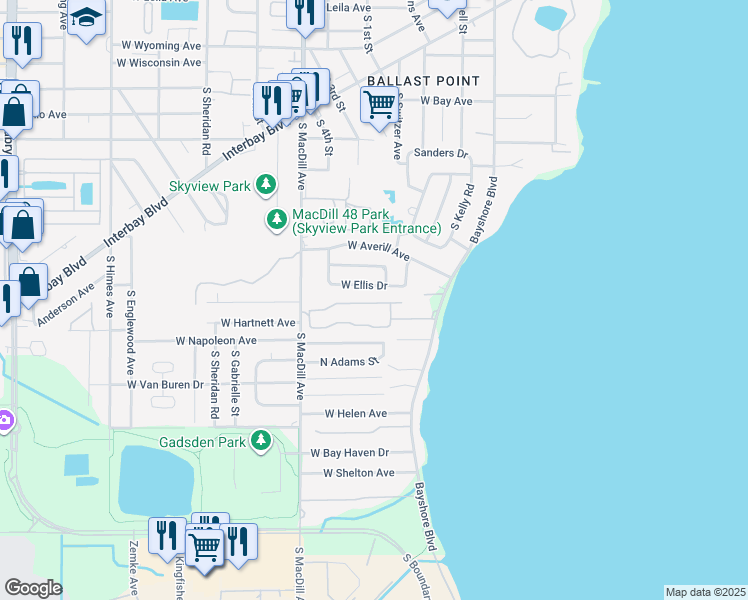 map of restaurants, bars, coffee shops, grocery stores, and more near 2935 Bayshore Pointe Drive in Tampa