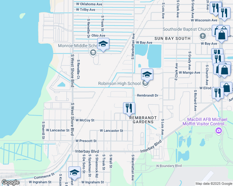 map of restaurants, bars, coffee shops, grocery stores, and more near 4422 Gandy Circle in Tampa