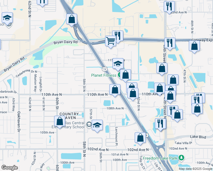 map of restaurants, bars, coffee shops, grocery stores, and more near 5513 110th Avenue North in Pinellas Park
