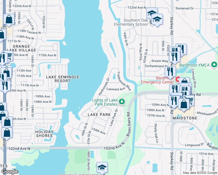 map of restaurants, bars, coffee shops, grocery stores, and more near 9683 Leeward Avenue in Largo