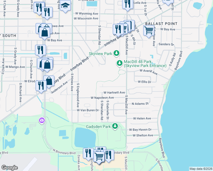 map of restaurants, bars, coffee shops, grocery stores, and more near 3139 West Varn Avenue in Tampa