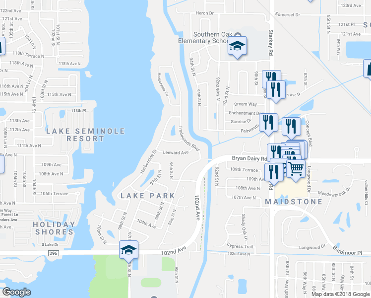 map of restaurants, bars, coffee shops, grocery stores, and more near 9613 Leeward Avenue in Largo