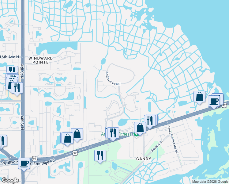 map of restaurants, bars, coffee shops, grocery stores, and more near 760 Vallance Way Northeast in St. Petersburg
