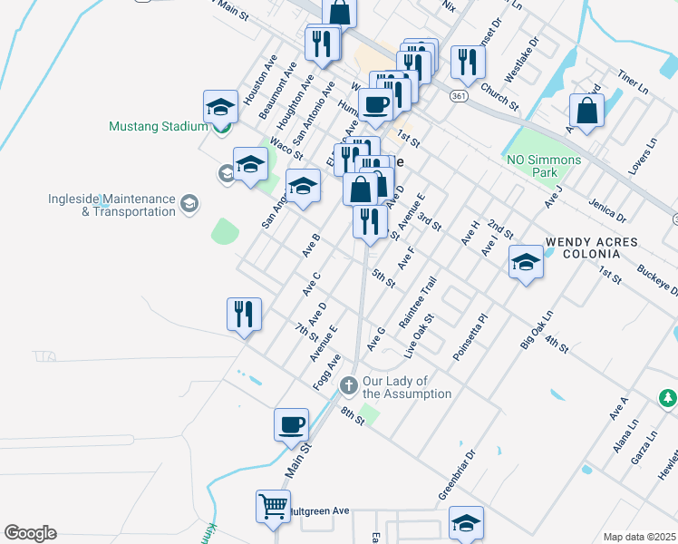 map of restaurants, bars, coffee shops, grocery stores, and more near 2571 Avenue D in Ingleside