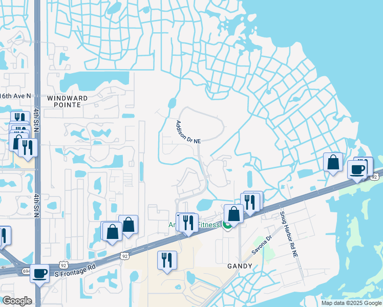 map of restaurants, bars, coffee shops, grocery stores, and more near 760 Vallance Way Northeast in St. Petersburg