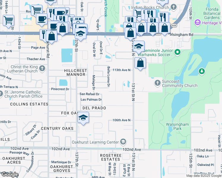 map of restaurants, bars, coffee shops, grocery stores, and more near 13388 Sorrento Drive in Largo