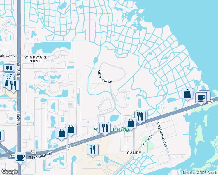map of restaurants, bars, coffee shops, grocery stores, and more near 760 Vallance Way Northeast in St. Petersburg