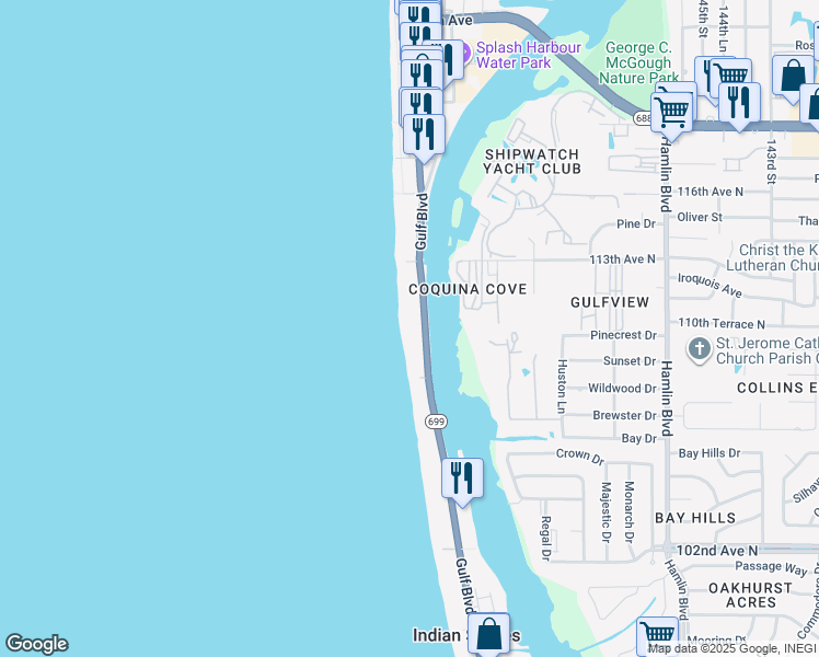 map of restaurants, bars, coffee shops, grocery stores, and more near 26 Gulf Boulevard in Indian Rocks Beach