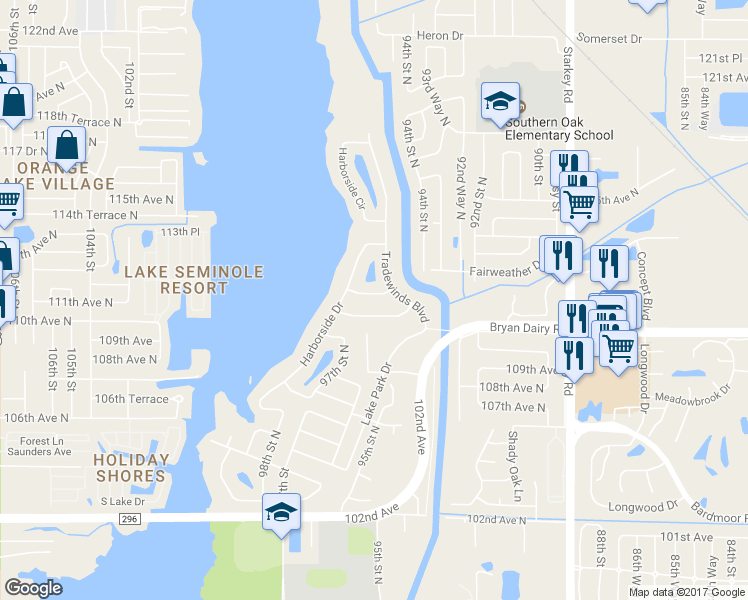 map of restaurants, bars, coffee shops, grocery stores, and more near 9683 Leeward Avenue in Largo