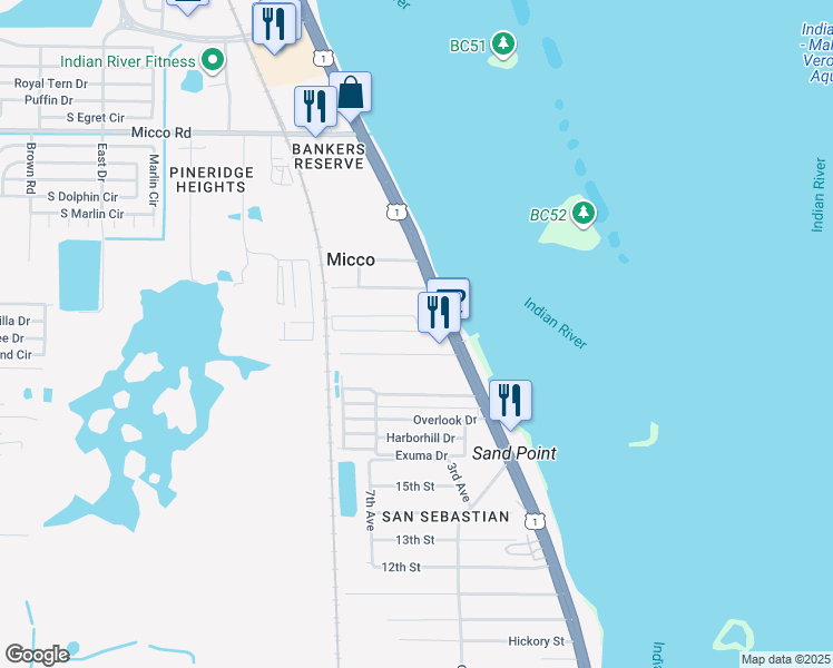 map of restaurants, bars, coffee shops, grocery stores, and more near 5731 River Grove Drive in Micco