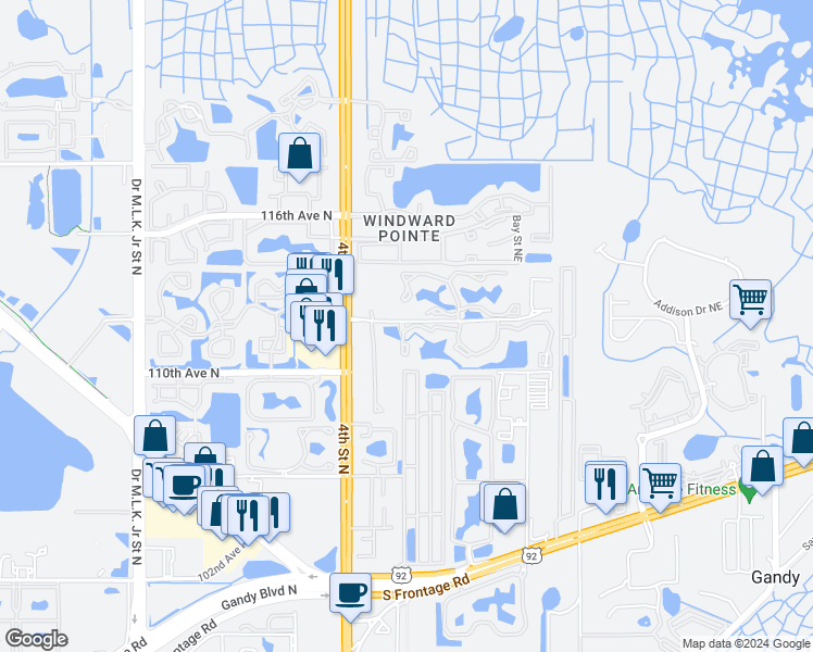 map of restaurants, bars, coffee shops, grocery stores, and more near 190 112th Avenue Northeast in St. Petersburg