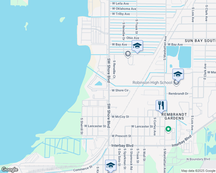 map of restaurants, bars, coffee shops, grocery stores, and more near 6401 South Westshore Boulevard in Tampa