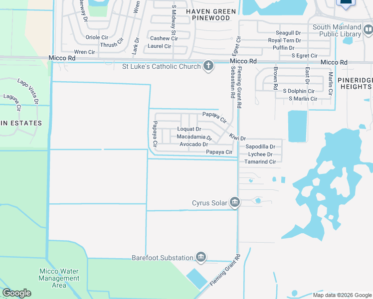 map of restaurants, bars, coffee shops, grocery stores, and more near 401 Macadamia Drive in Sebastian