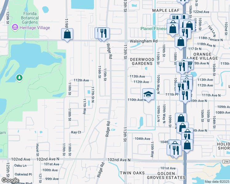map of restaurants, bars, coffee shops, grocery stores, and more near 11365 111th Avenue in Largo