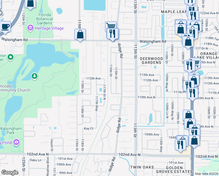 map of restaurants, bars, coffee shops, grocery stores, and more near 11170 115th Street in Largo