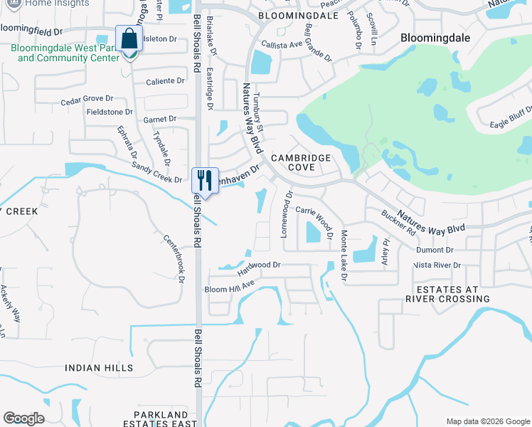 map of restaurants, bars, coffee shops, grocery stores, and more near 4520 Preston Woods Drive in Valrico