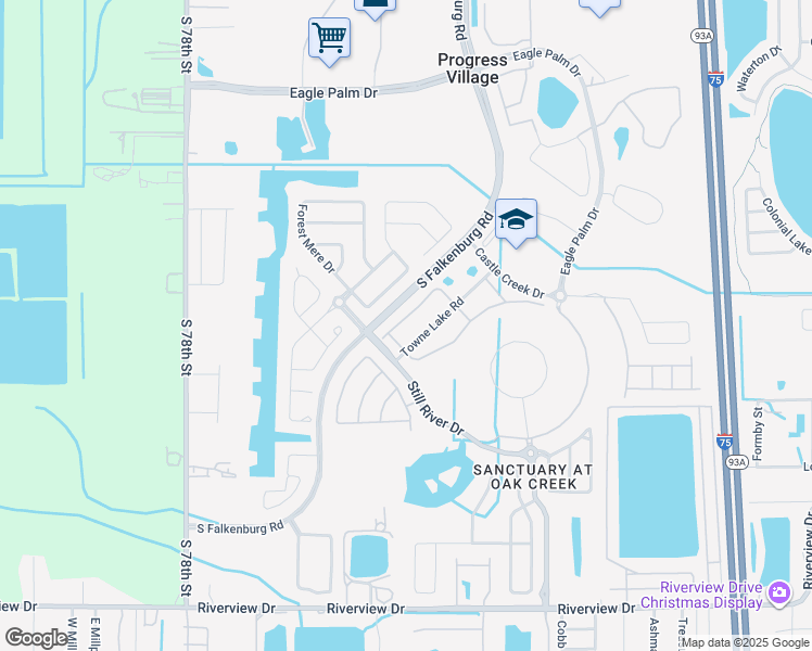 map of restaurants, bars, coffee shops, grocery stores, and more near 7059 Woodchase Glen Drive in Riverview