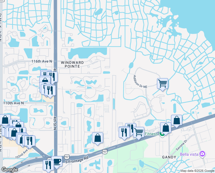 map of restaurants, bars, coffee shops, grocery stores, and more near 101 112th Avenue Northeast in St. Petersburg