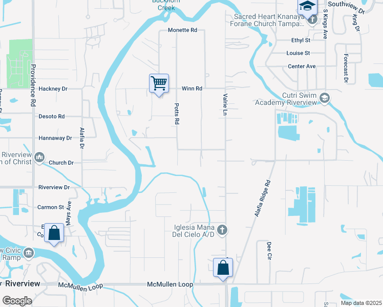 map of restaurants, bars, coffee shops, grocery stores, and more near 7250 Potts Road in Riverview