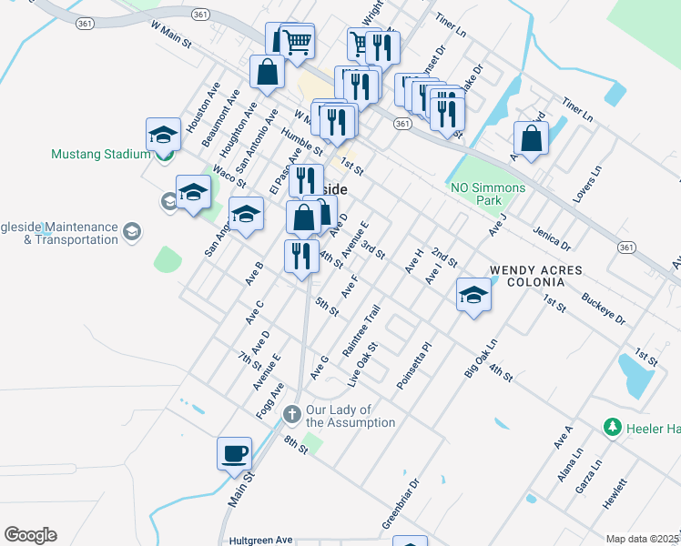map of restaurants, bars, coffee shops, grocery stores, and more near 2640 Avenue East in Ingleside
