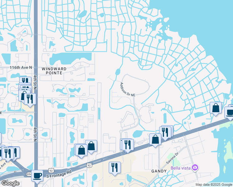 map of restaurants, bars, coffee shops, grocery stores, and more near 580 Shoreham Court Northeast in St. Petersburg
