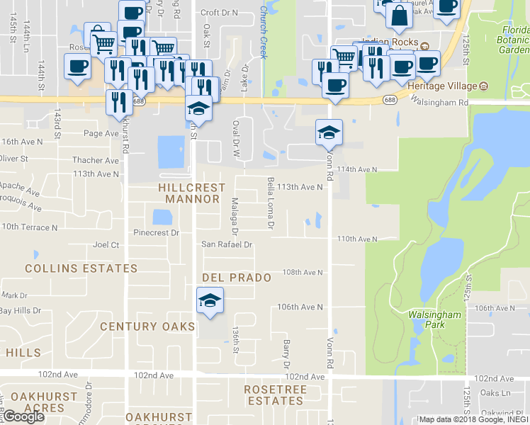 map of restaurants, bars, coffee shops, grocery stores, and more near 13353 Hacienda Drive in Largo