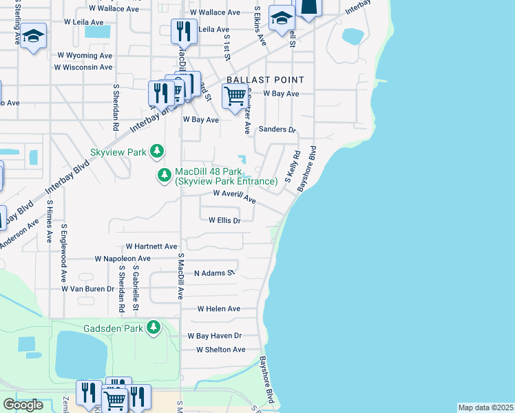 map of restaurants, bars, coffee shops, grocery stores, and more near 2816 West Averill Avenue in Tampa