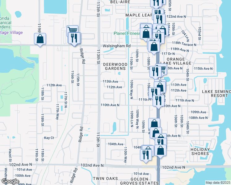 map of restaurants, bars, coffee shops, grocery stores, and more near 11169 111th Way in Largo